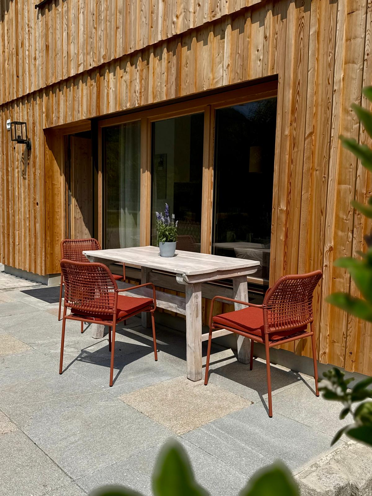 Private Terrasse der Ferienwohnung Schwarzer Spatz mit Alpenaussicht